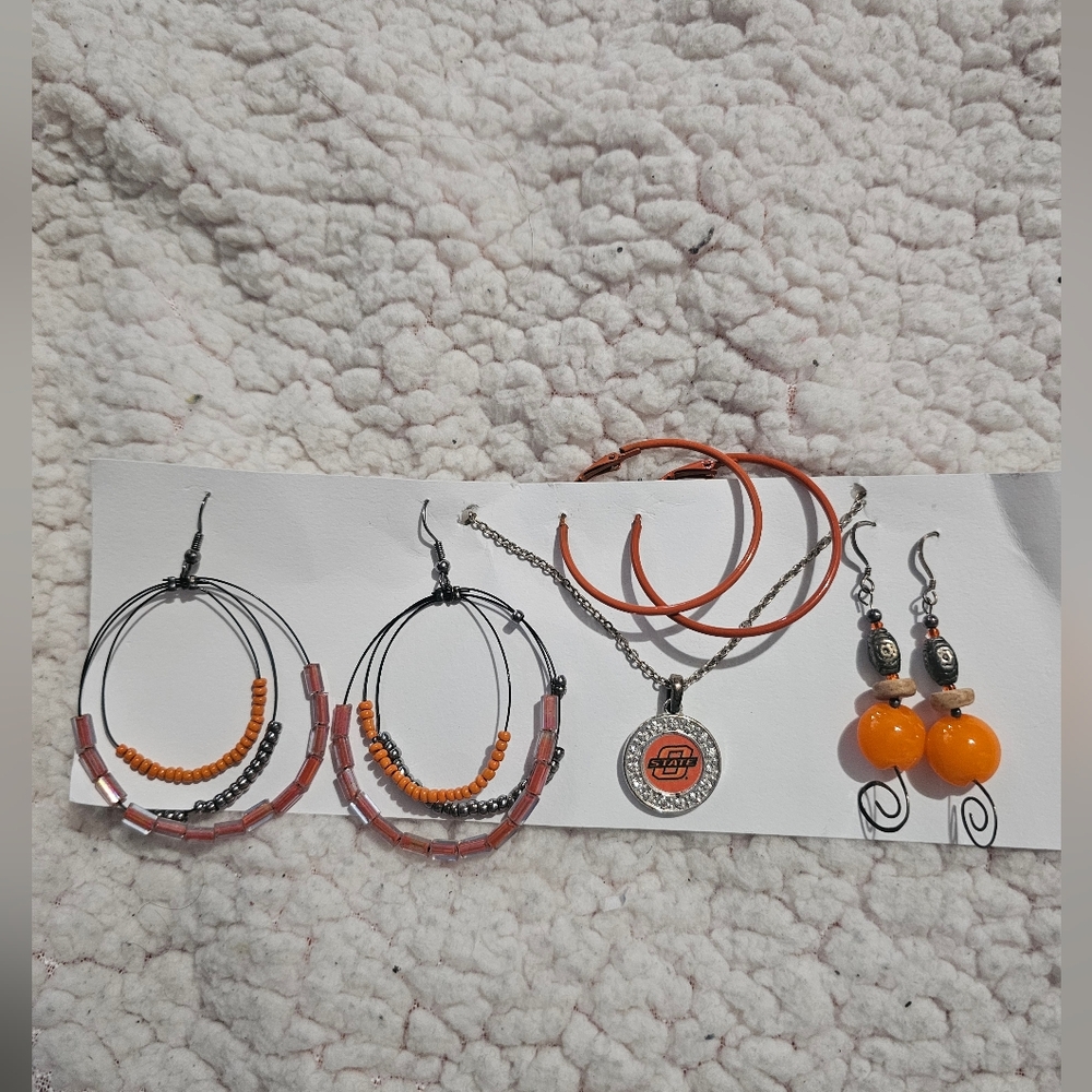 Orange and Silver Jewelry Set